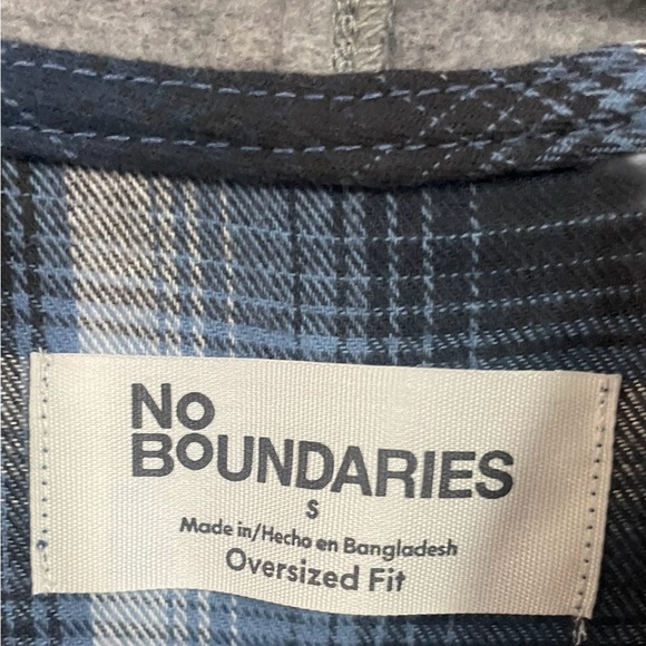 No Boundaries Hooded Flannel Shirt Blue Plaid Oversized Cotton Mens Small NWT - Picture 9 of 10